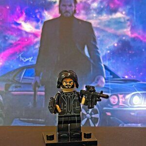 John Wick Custom Minifigure – Assassin Action Figure w/ Dual Tactical Rifles